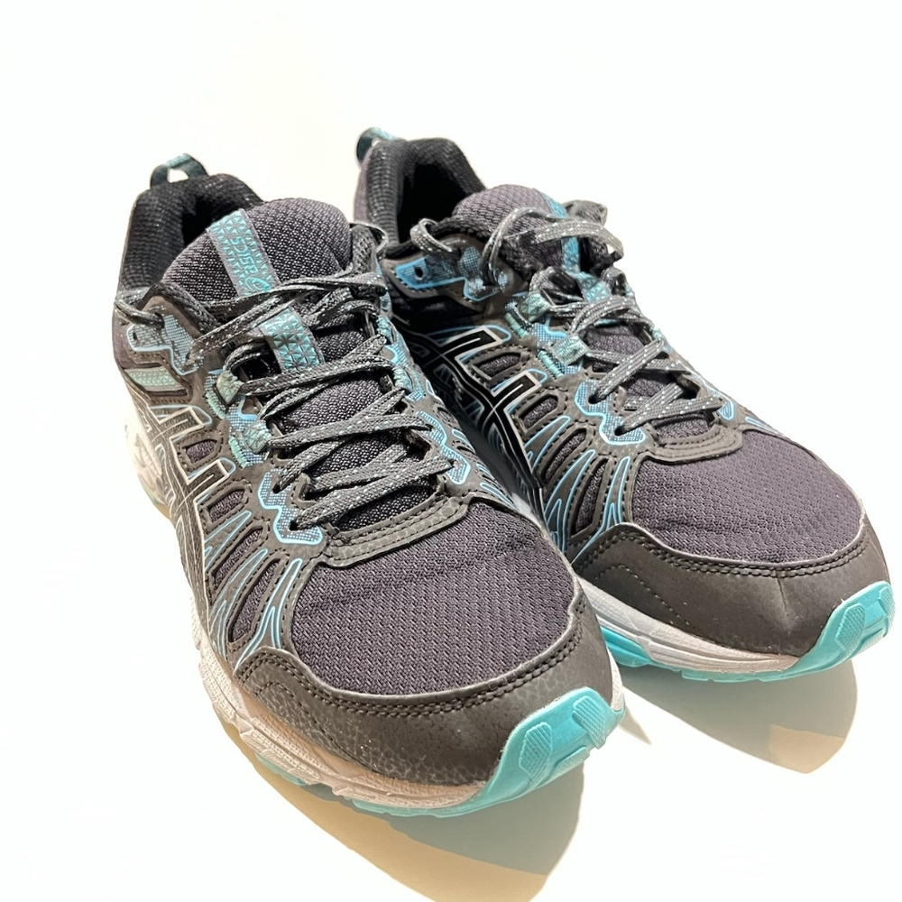 Womens ASICS Gel-Venture 7 Black & Blue Running Sneakers Shoes Sz 6.5